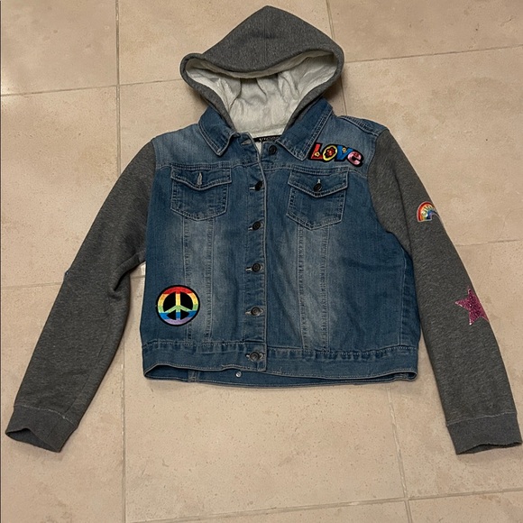 Vigoss Girls Denim and Gray Hooded Jacket - Picture 1 of 9